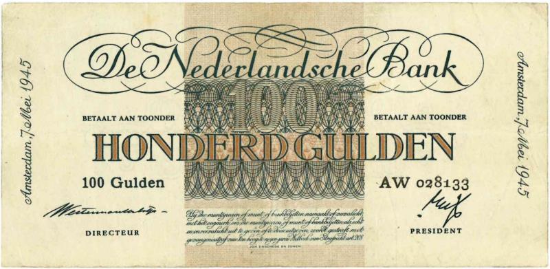 Nederland. 100 gulden. Bankbiljet. Type 1945. Geldzuivering - Zeer Fraai.