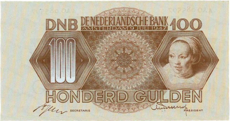 Nederland. 100 gulden. Bankbiljet. Type 1947. Adriaentje Hollaer - UNC.