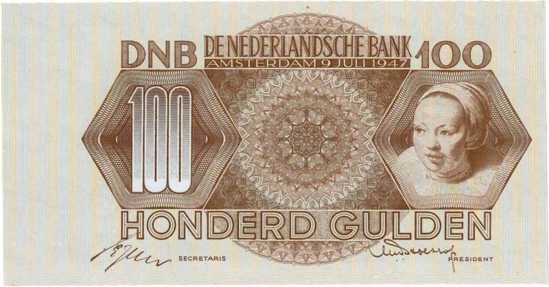 Nederland. 100 gulden. Bankbiljet. Type 1947. Adriaentje Hollaer - UNC.