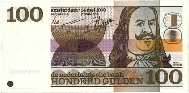 Nederland. 100 gulden. Bankbiljet. Type 1970. De Ruyter - Zeer Fraai / Prachtig.