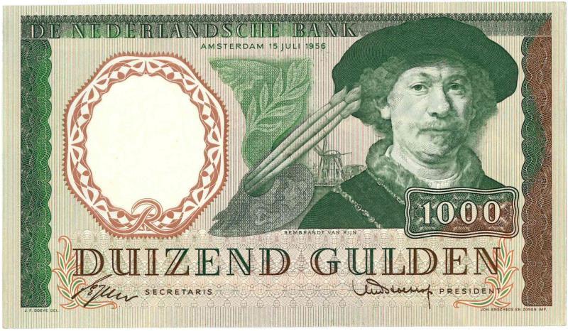 Nederland. 1000 gulden. Bankbiljet. Type 1956. Rembrandt - Prachtig +.