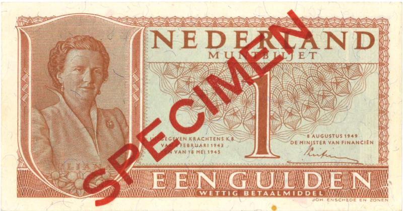 Nederland. 1 gulden. Bankbiljet/Specimen. Type 1949. - Nagenoeg UNC.