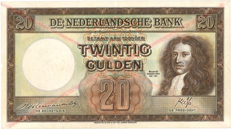 Nederland. 20 gulden. Bankbiljet/Specimen. Type 1945. - Prachtig +.