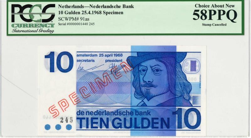 Nederland. 10 gulden. Bankbiljet/Specimen. Type 1968. - 58PPQ.