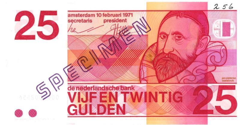 Nederland. 25 gulden. Bankbiljet/Specimen. Type 1971. - Prachtig +.