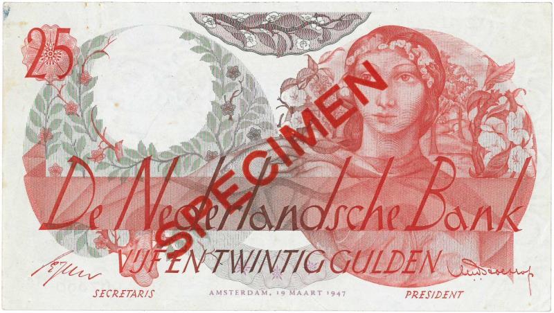 Nederland. 25 gulden. Bankbiljet/Specimen. Type 1947. - Zeer Fraai +.