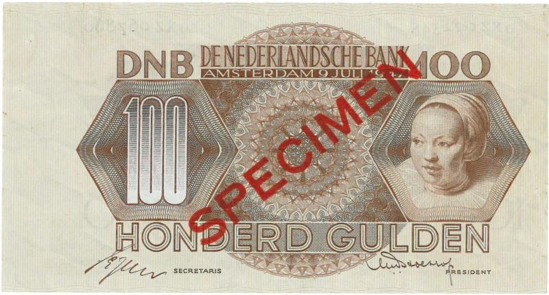 Nederland. 100 gulden. Bankbiljet/Specimen. Type 1947. - UNC.