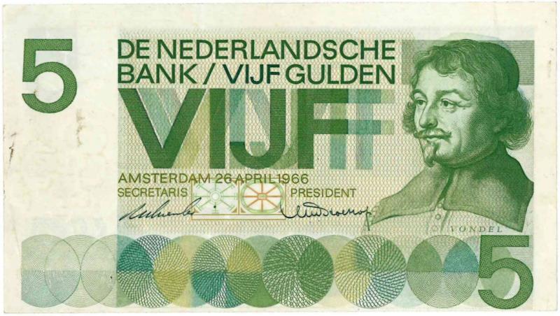 Nederland. 5 gulden. Bankbiljet/misdruk. Type 1966. Vondel - Zeer Fraai +.