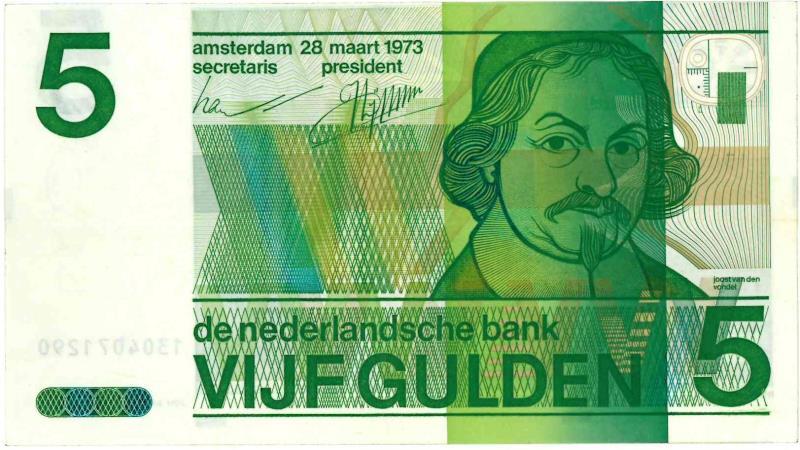 Nederland. 5 gulden. Bankbiljet/misdruk. Type 1973. Vondel - Zeer Fraai +.