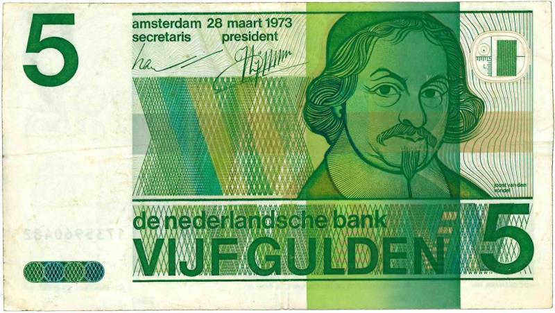 Nederland. 5 gulden. Bankbiljet/misdruk. Type 1973. Vondel - Fraai +.