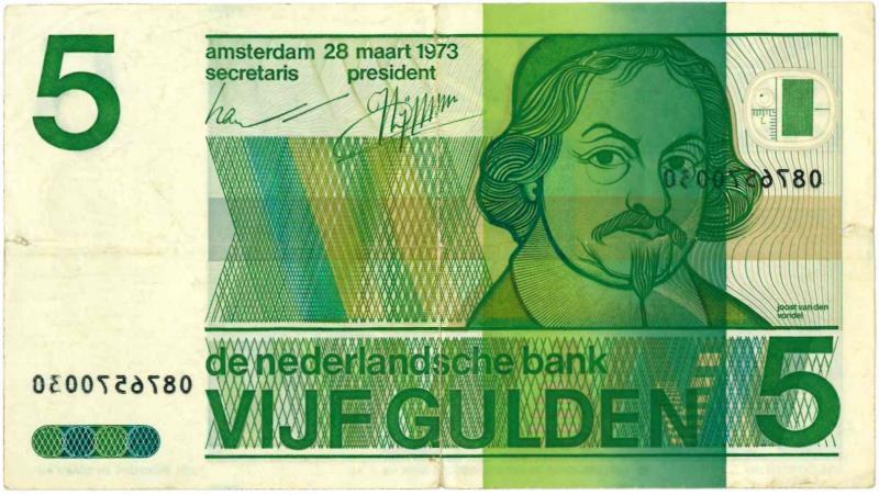 Nederland. 5 gulden. Bankbiljet/misdruk. Type 1973. Vondel - Fraai.