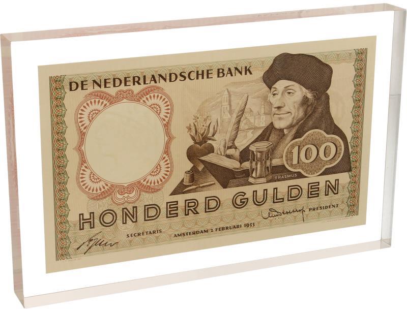 Plexiglas. 100 gulden. Bankbiljet. Type 1953. - Prachtig.