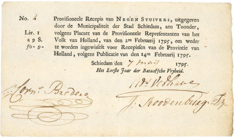 Nederland. 9 Stuiver. Recepis. Type 1795. Schiedam - Prachtig.