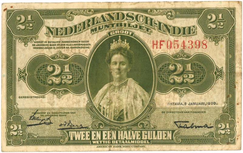 Nederland-Indië. 2½ gulden. Bankbiljet. Type 1920. - Fraai.