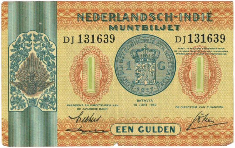 Nederland-Indië. 1 gulden. Bankbiljet. Type 1940. - Zeer Fraai .