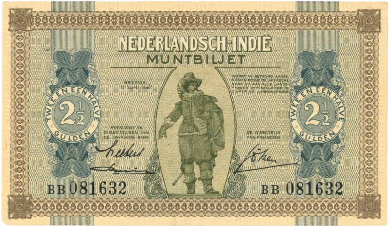 Nederland-Indië. 2½ gulden. Bankbiljet. Type 1940. - Zeer Fraai -.