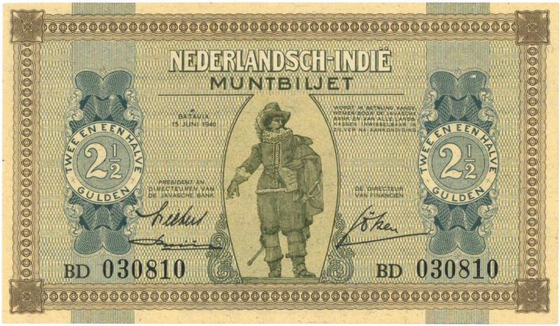 Nederland-Indië. 2½ gulden. Bankbiljet. Type 1940. - Zeer Fraai -.