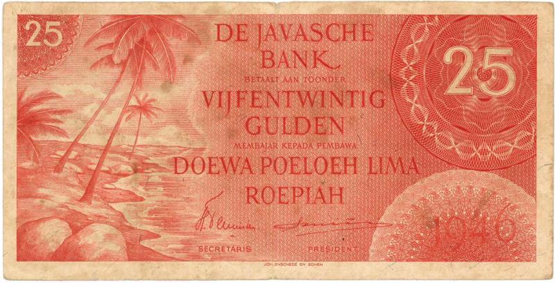 Nederland-Indië. 25 gulden. Bankbiljet. Type 1946. - Zeer Fraai -.