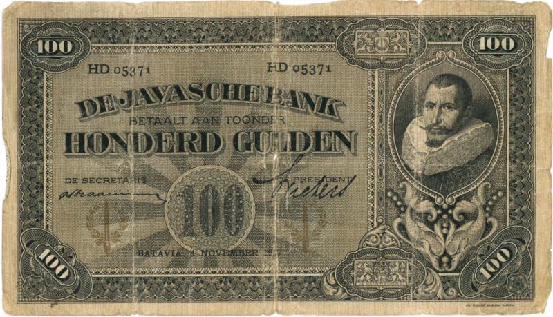 Nederland-Indië. 100 gulden. Bankbiljet. Type 1924. - Fraai -.