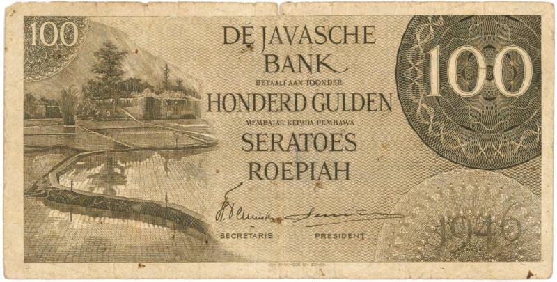 Nederland-Indië. 100 gulden. Bankbiljet. Type 1946. - Fraai +.