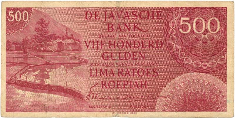 Nederland-Indië. 500 gulden. Bankbiljet. Type 1946. - Zeer Fraai.