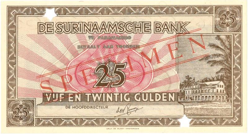 Suriname. 25 gulden. Bankbiljet. Type 1951. - UNC.