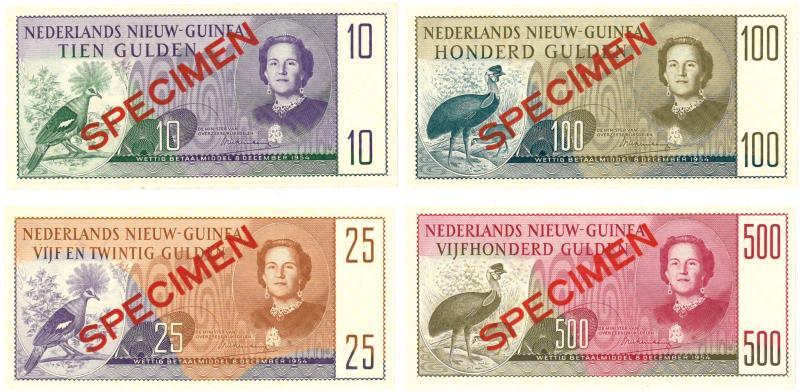 Nieuw-Guinea. 10, 25, 100, 500 gulden. Bankbiljet. Type 1954. - UNC.