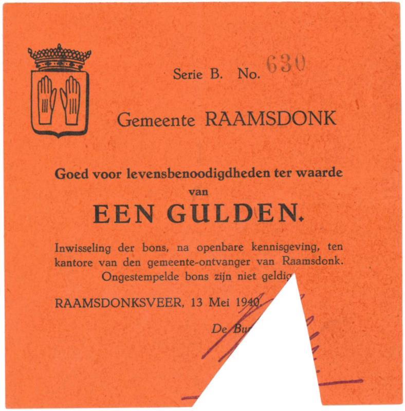 Nederland. 1 gulden. Raamsdonk. Type 1940. - Zeer Fraai.