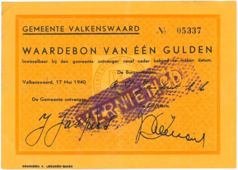 Nederland. 1 gulden. Valkenswaard. Type 1940. - Zeer Fraai.