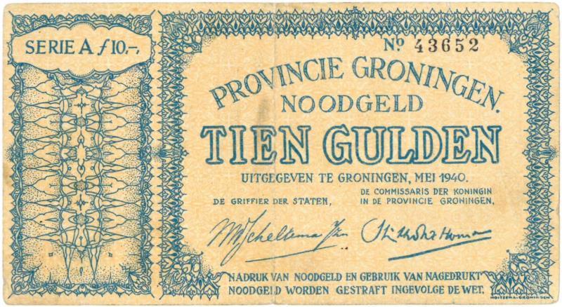 Nederland. 10 gulden. Groningen. Type 1940. - Zeer Fraai +.