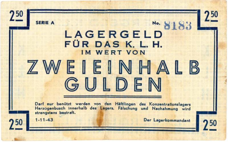 s-Hertogenbosch. 2½ gulden. Waardebon. Type 1943. - Zeer Fraai.