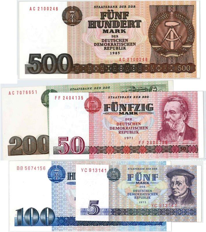 Duitsland. 5, 50, 100, 200, 500 Mark. Bankbiljet. - UNC.