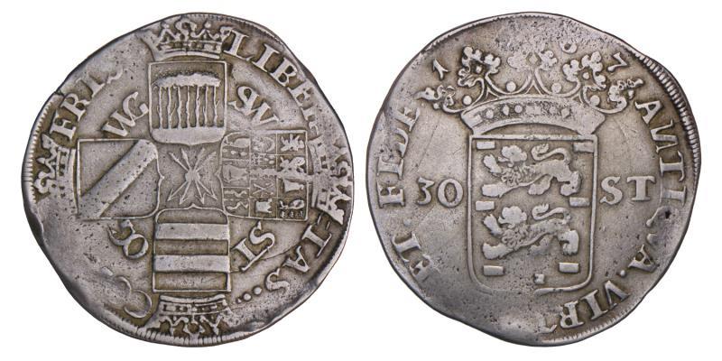 Daalder van 30 stuiver of koggerdaalder Friesland 1687. Fraai / Zeer Fraai.