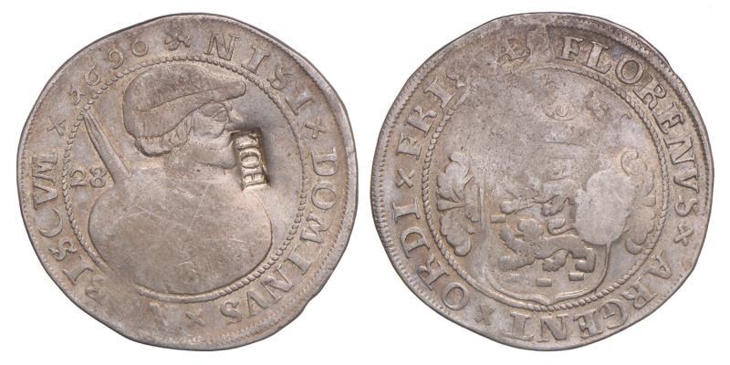 Florijn of klapmuts van 28 stuiver Friesland 1690 klop. Fraai.