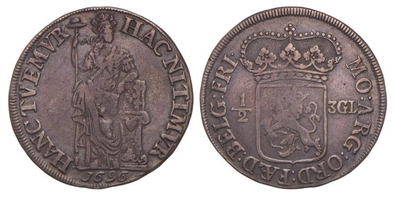 ½ 3 gulden Friesland 1696. Fraai +.
