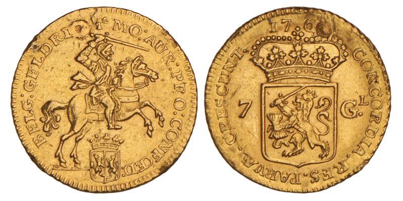 7 gulden of halve gouden rijder Gelderland 176? Montage. Zeer Fraai / Prachtig.