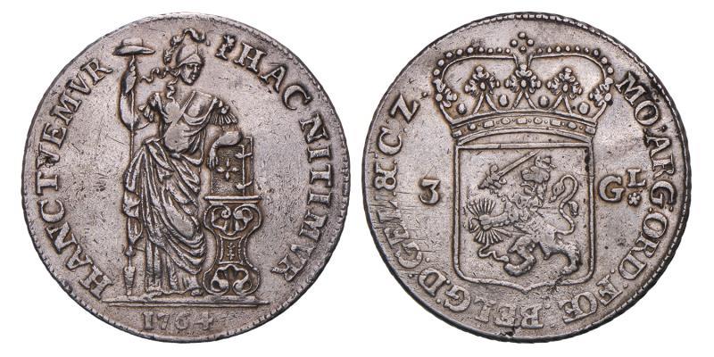 3 gulden Gelderland 1764. Zeer Fraai / Prachtig.