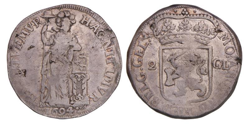 2 gulden Gelderland 1694. Fraai +.