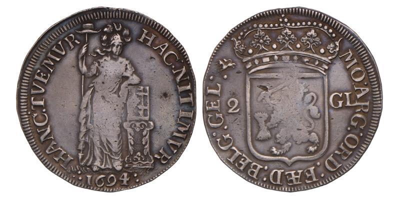 2 gulden Gelderland 1694. Zeer Fraai.