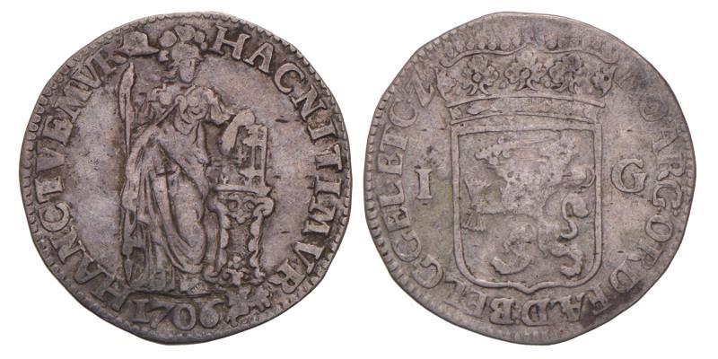 1 gulden Gelderland 1706. Fraai / Zeer Fraai.