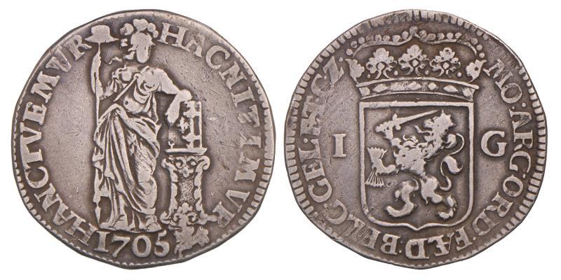 1 gulden Gelderland 1705. Zeer Fraai.