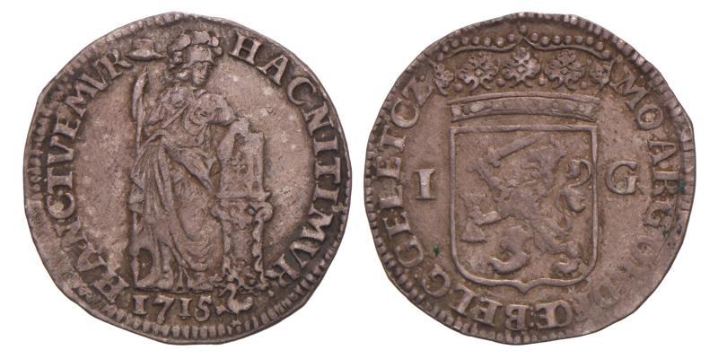 1 gulden Gelderland 1715. Fraai / Zeer Fraai.