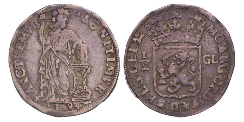 ½ gulden Gelderland 1694. Zeer Fraai -.