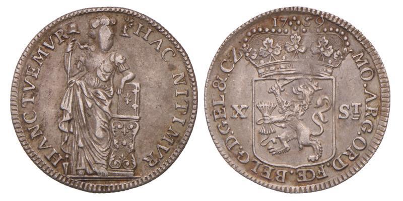 10 stuiver Gelderland 1759. Zeer Fraai / Prachtig.