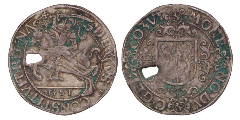 Snaphaanschelling van 6 stuiver Gelderland Z.J. (1581 - 1582). Fraai / Zeer Fraai (gat).