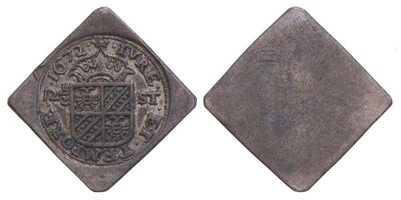 Kwart rijksdaalder van 12½ stuiver Groningen 1672. Zeer Fraai.