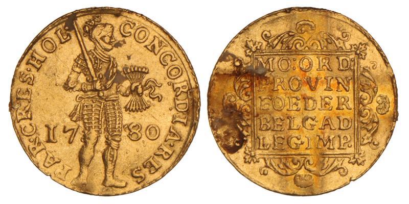 Gouden dukaat Holland 1780 montage. Fraai / Zeer Fraai.