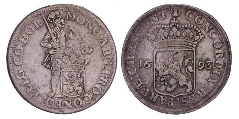 Zilveren dukaat Holland 1693. Fraai / Zeer Fraai.