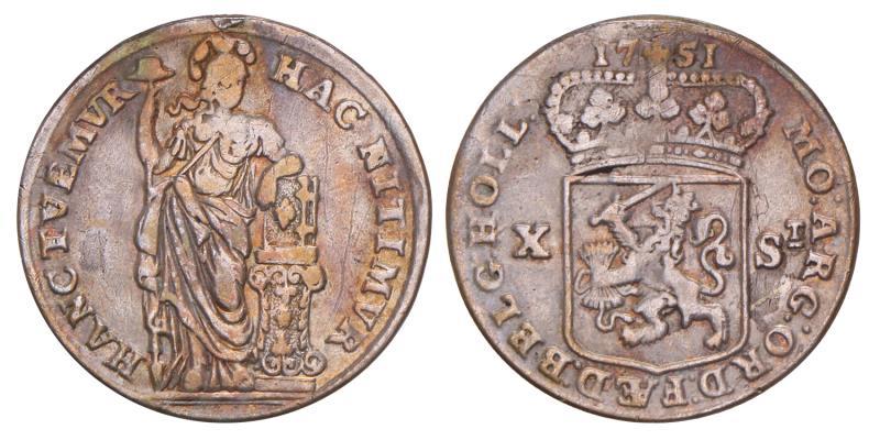 10 stuiver Holland 1751. Zeer Goed / Fraai.