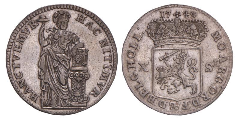 10 stuiver Holland 1749. Zeer Fraai +.